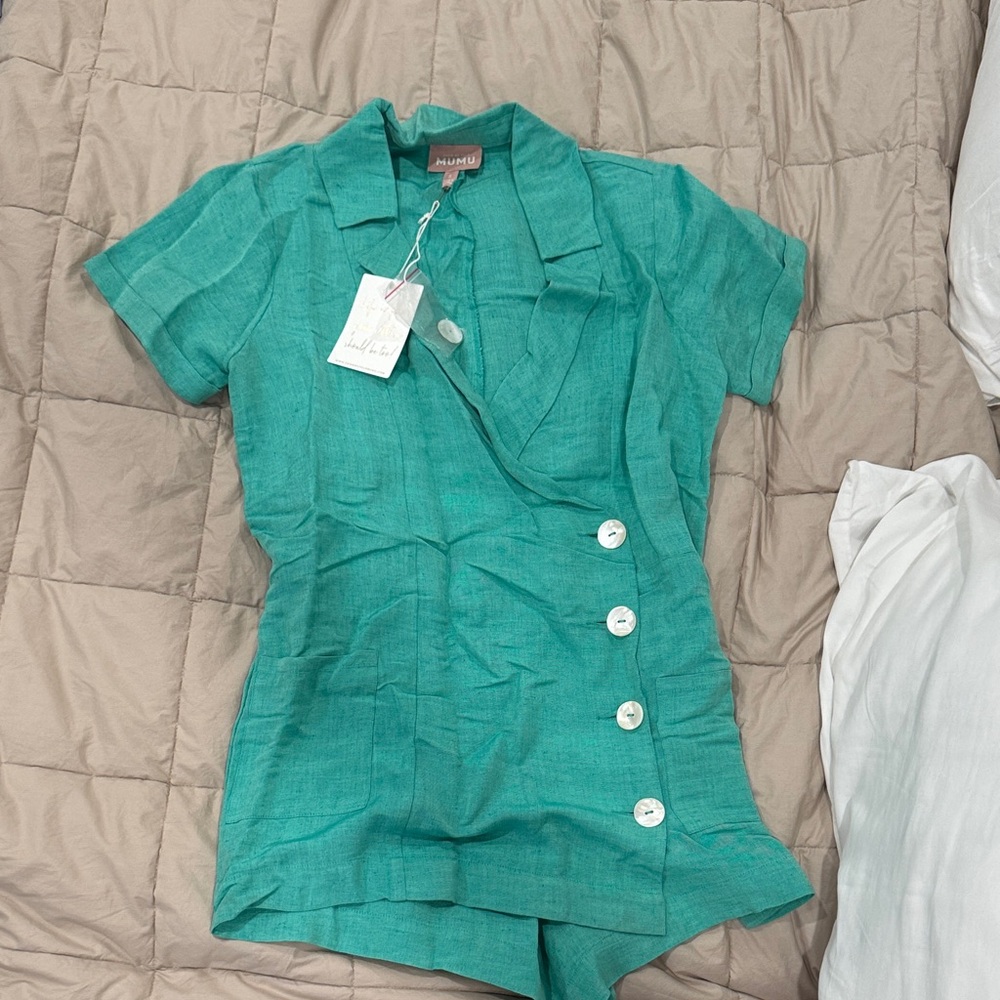 Show Me Your MuMu Green Button-Down jumpsuit